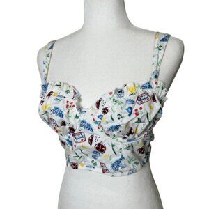COLSIE Corset Bralette Top Coastal Travel Theme Print Size Small